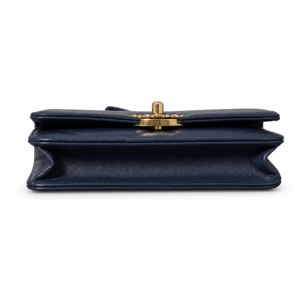 Chanel 19 Large Flap Bag Navy Blue Crinkled Calfskin Mixed Metal Chain CC Turn-Lock 26cm