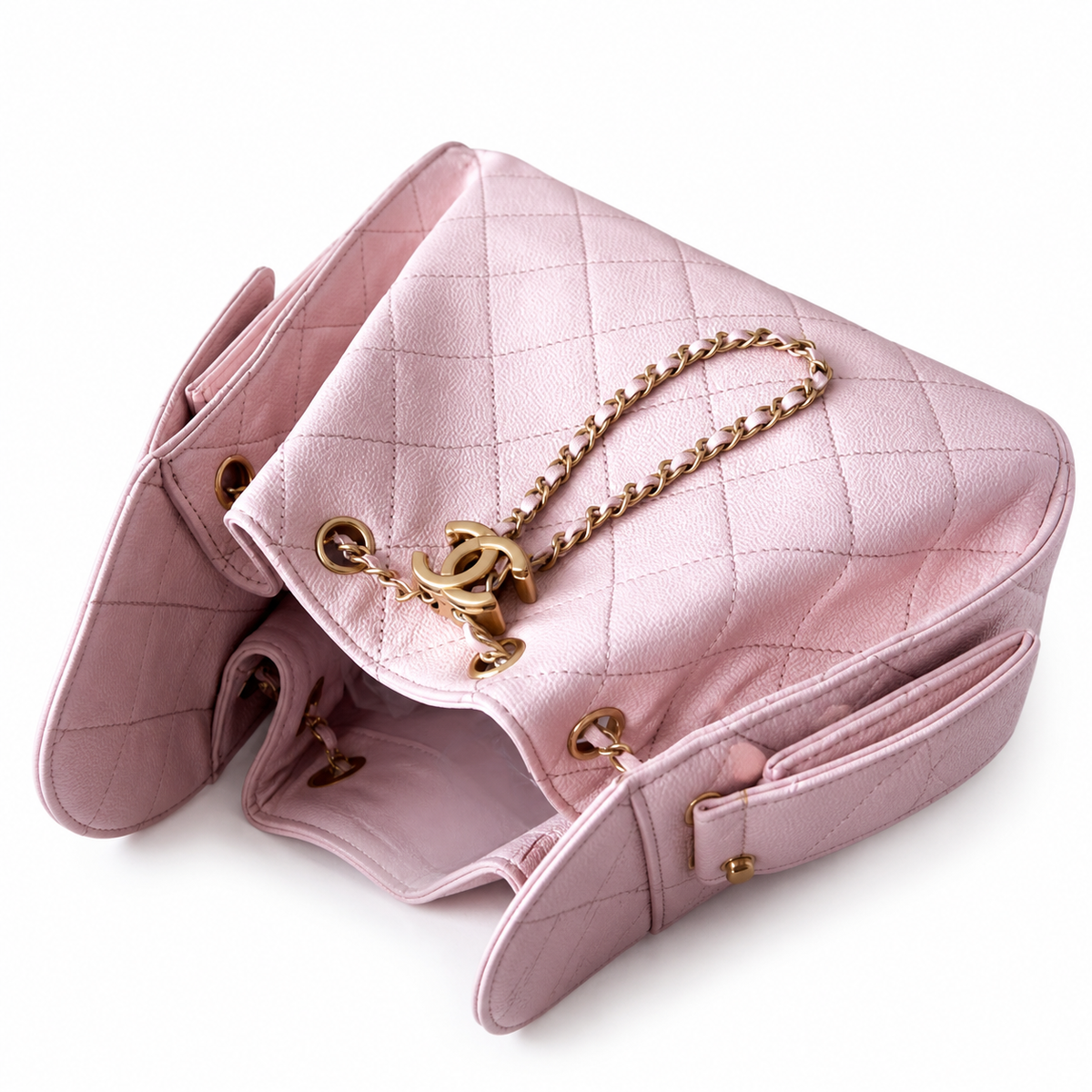 Chanel Classic Flap Medium Bag Pink Aged Calfskin Gold CC Hardware 30cm