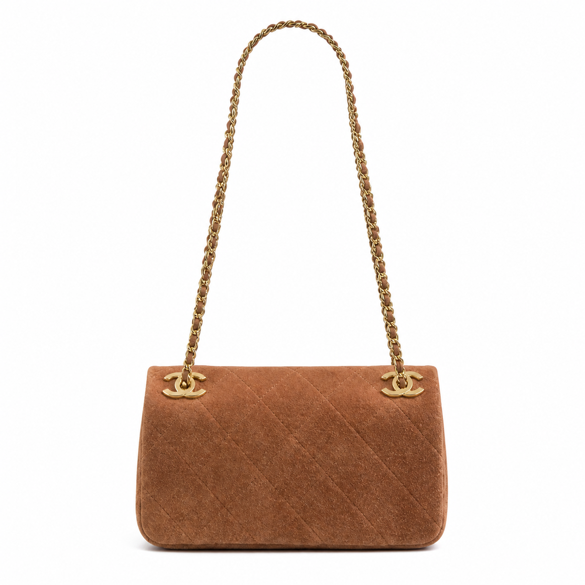 CHANEL Caramel Brown Quilted Suede Classic Flap Bag Dual CC Chain