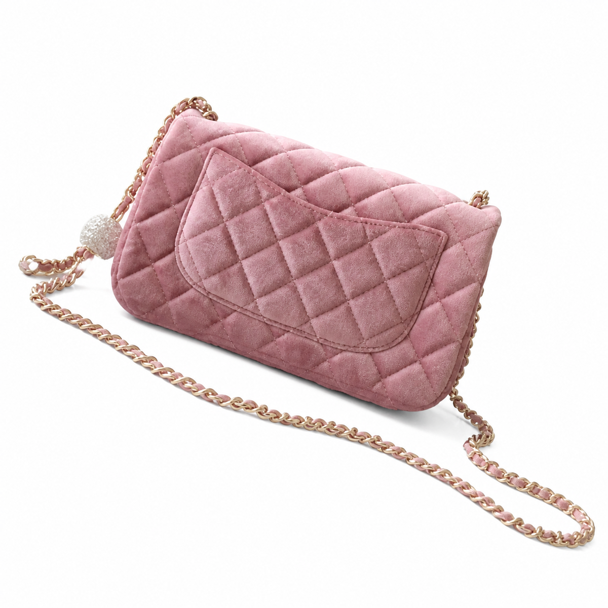 Chanel Classic Flap Mini Rectangle Bag Pink Suede Gold CC Hardware