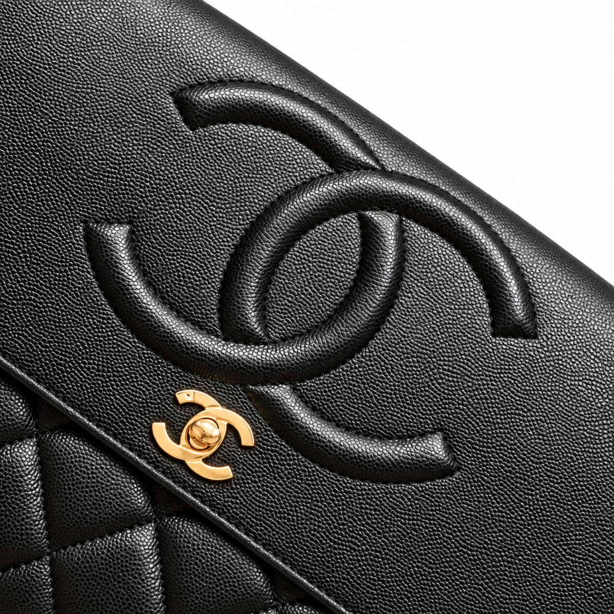 Chanel Black Caviar Quilted Medallion Shopping Shoulder Bag | Gold Chain | Back Zip Pocket | 33×11×23cm