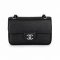 Chanel Black Caviar Leather Mini Flap Bag Silver CC Dual Loop Handles