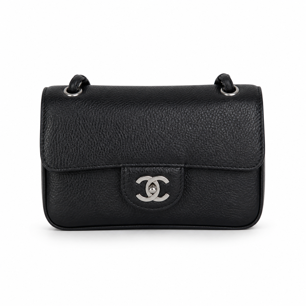Chanel Black Caviar Leather Mini Flap Bag Silver CC Dual Loop Handles