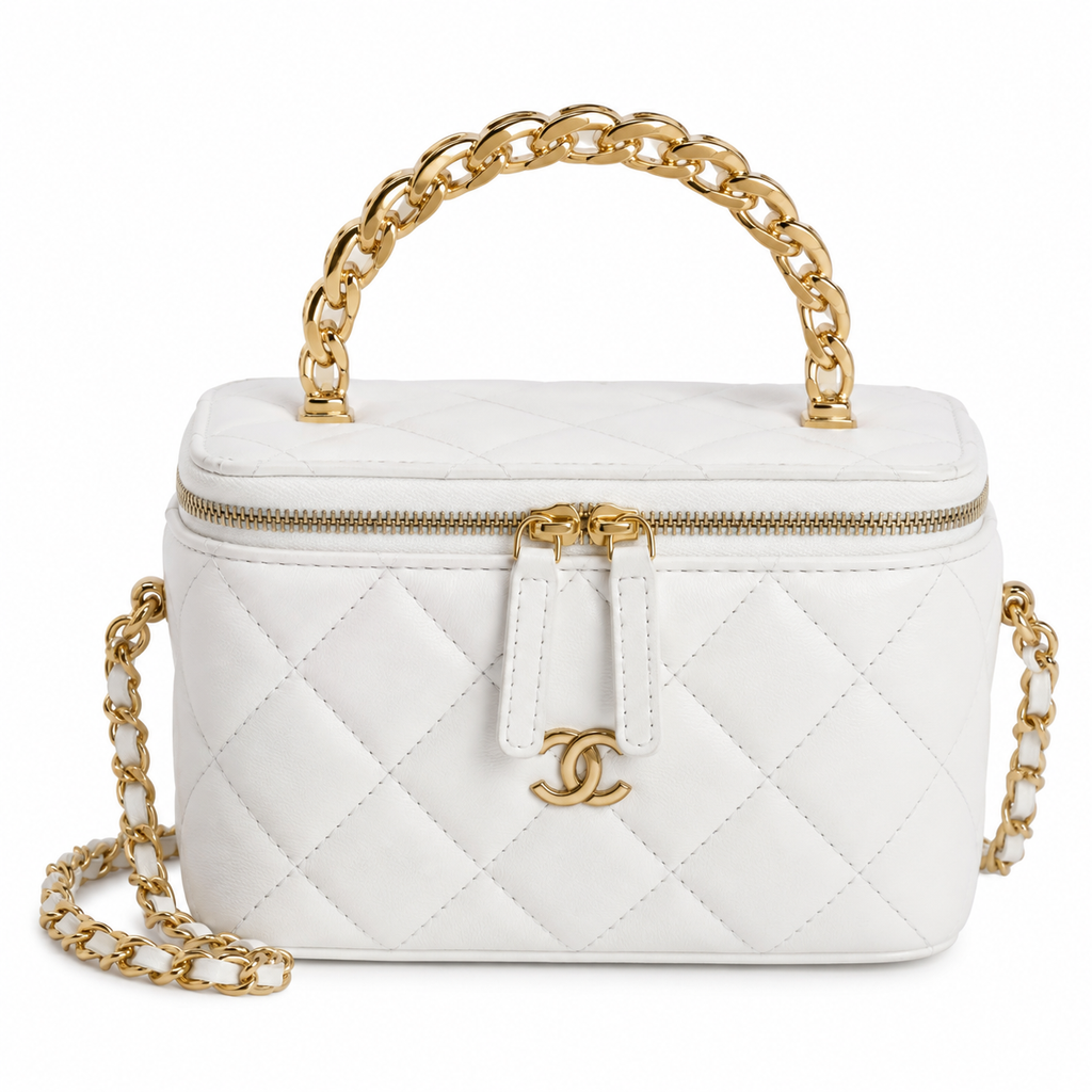 Chanel White Quilted Lambskin Vanity Box Bag | Gold CC Chain Handle