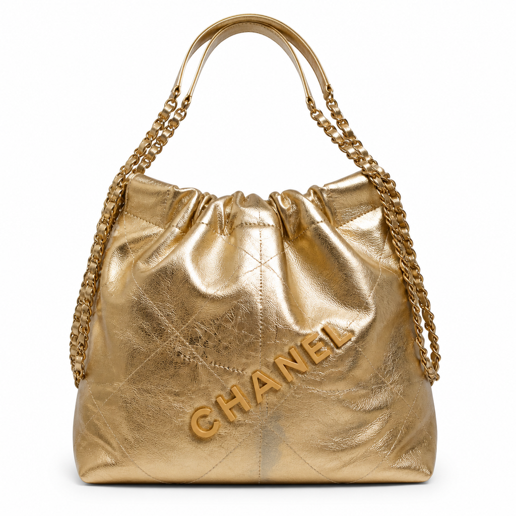 Chanel 22 Large Bag Gold Metallic Calfskin Gold Chain with CC Pouch 35cm