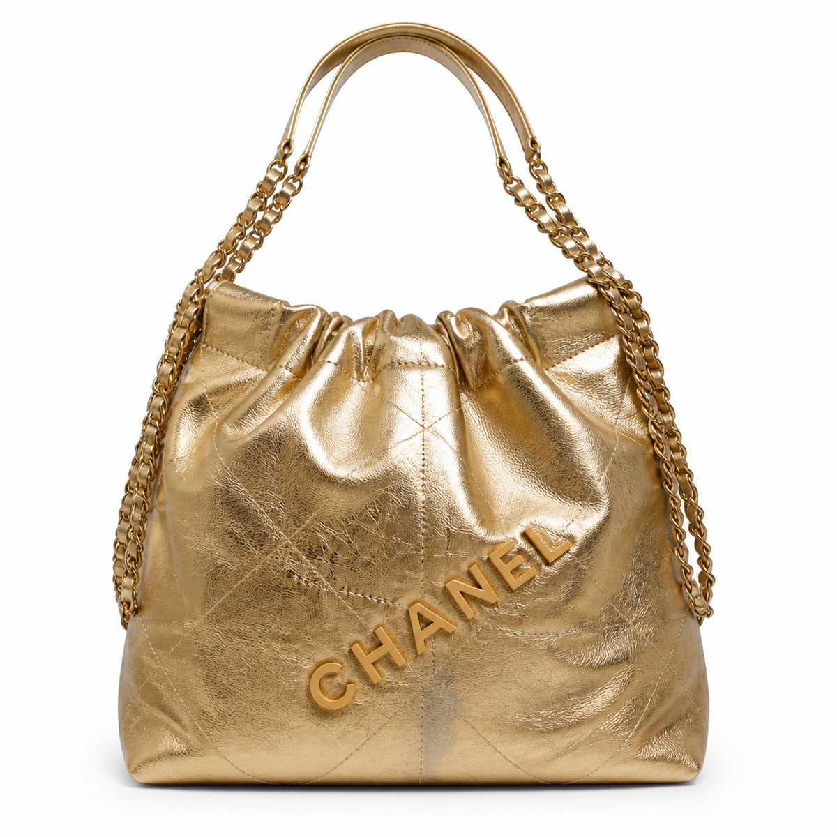 Chanel 22 Large Bag Gold Metallic Calfskin Gold Chain with CC Pouch 35cm