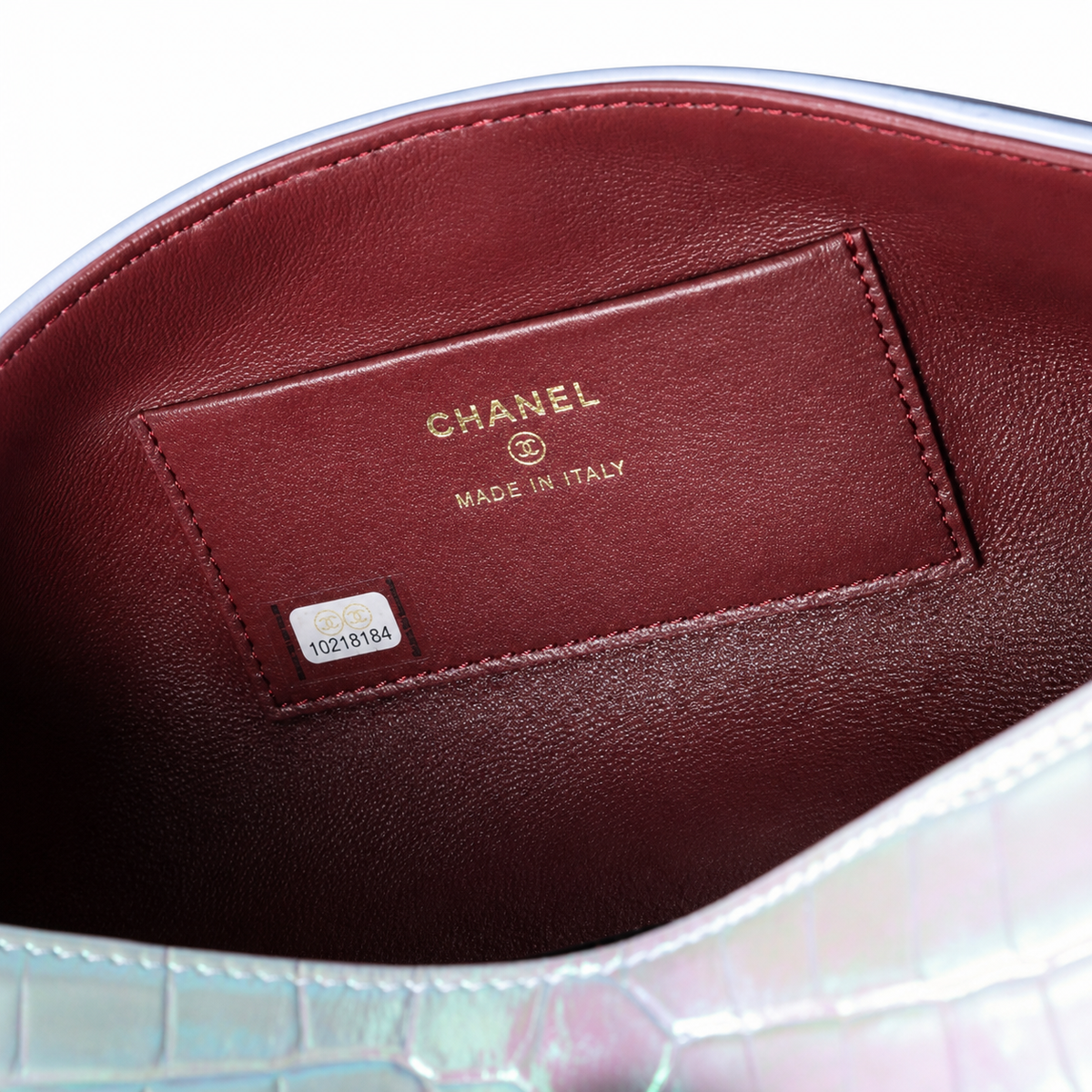 Chanel Iridescent Holographic Croc-Embossed Flap Bag | Gold CC | 11×23×12.5cm