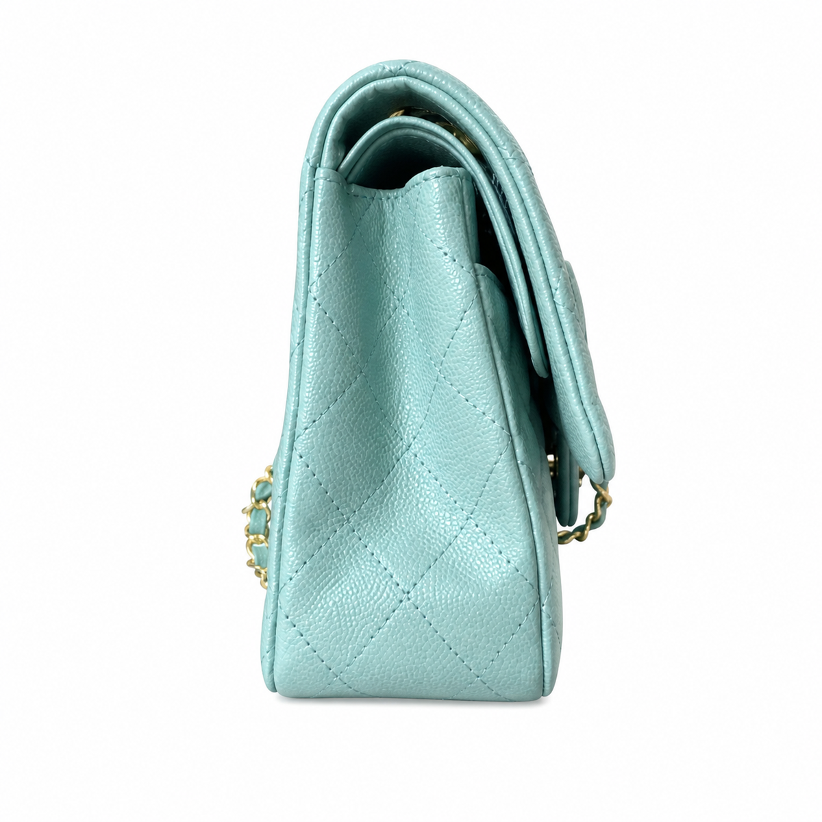 Chanel Classic Double Flap Bag Medium Mint Green Quilted Leather Gold CC Turn-Lock Chain 25.5cm