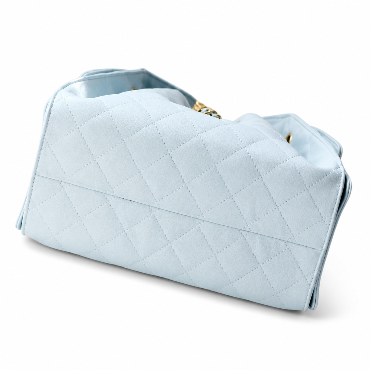 Chanel Quilted Leather Drawstring Backpack Light Blue Gold Hardware