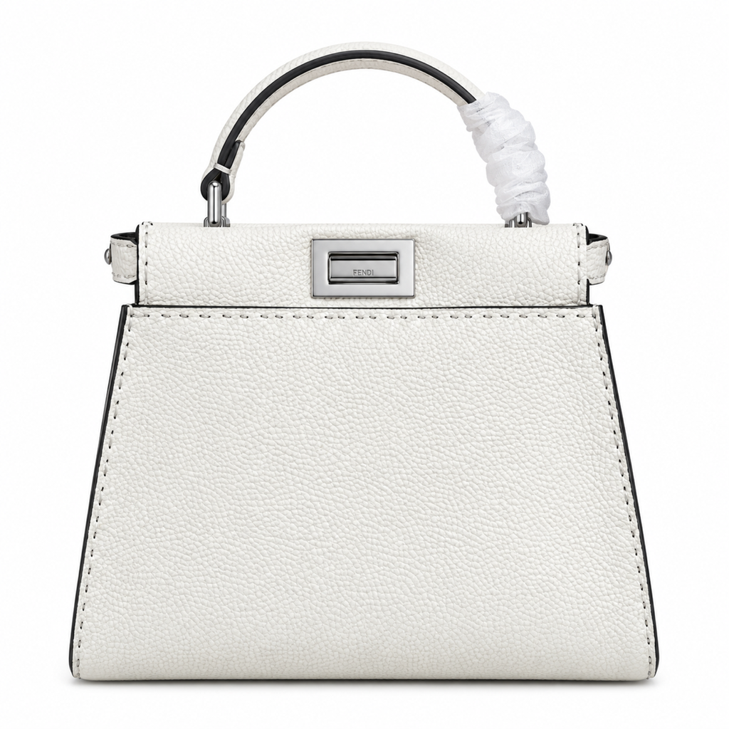 Fendi FF Structured Shoulder Bag – Jacquard Canvas & Leather Trim, Flap Closure, 23cm