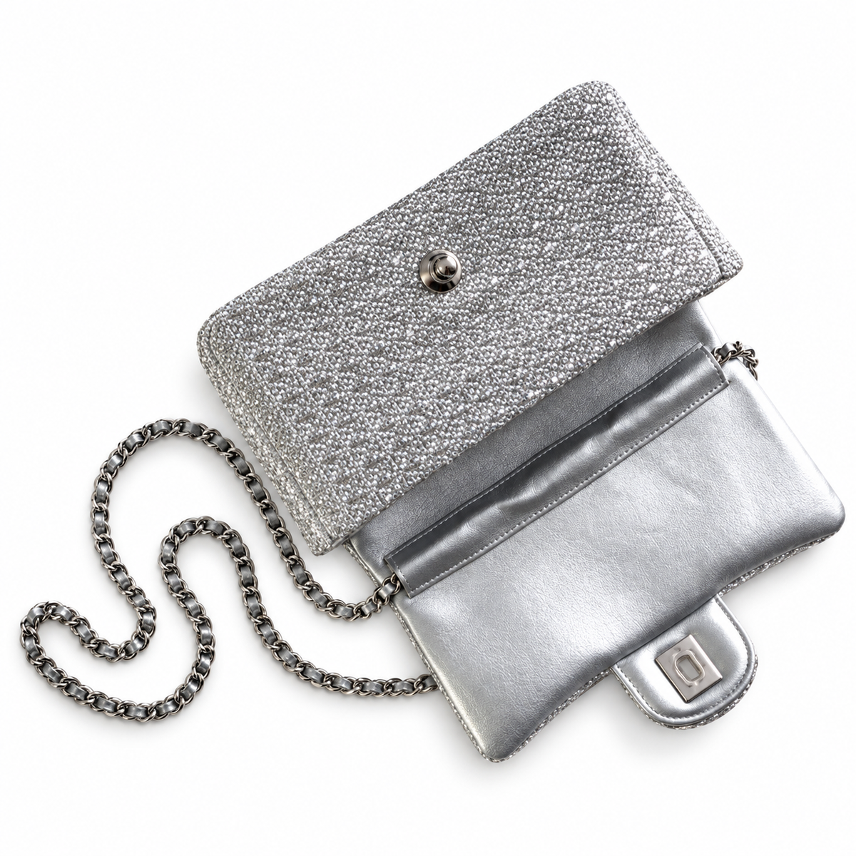 CHANEL Classic Flap Bag – Full Crystal Strass Embellished Silver Hardware Mini Crossbody 12.5×20.5×6cm