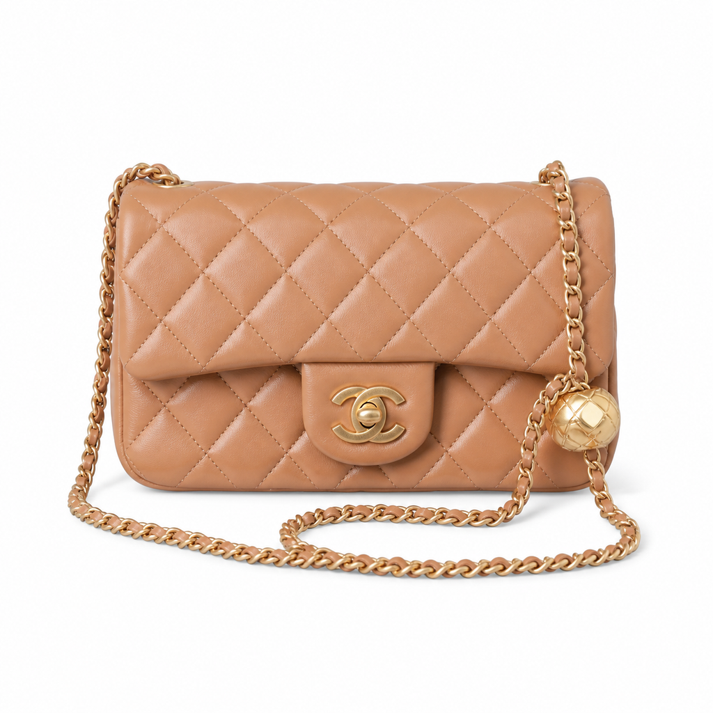 Chanel Classic Flap Small Caramel Brown Lambskin Aged Gold Hardware 20cm