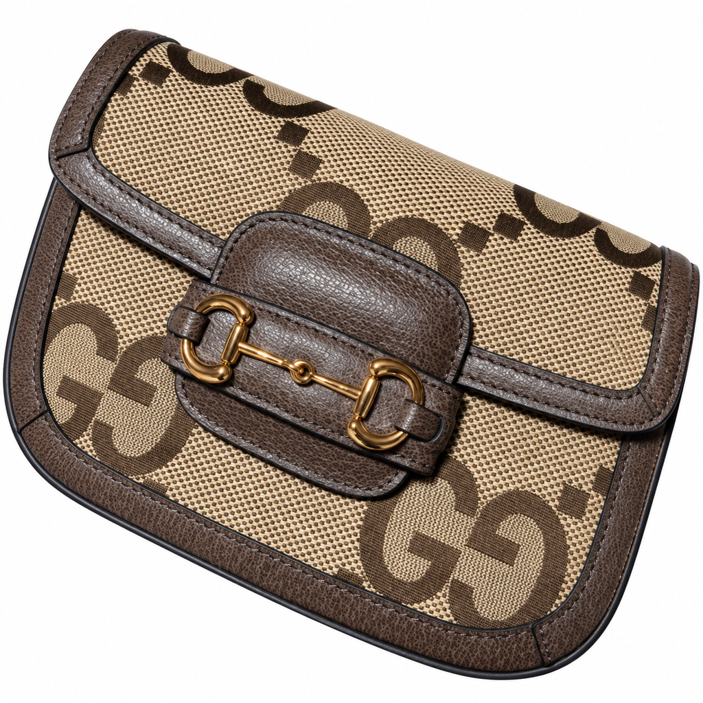 Gucci Horsebit 1955 Mini Bag in Jumbo GG Canvas with Dark Brown Leather Trim
