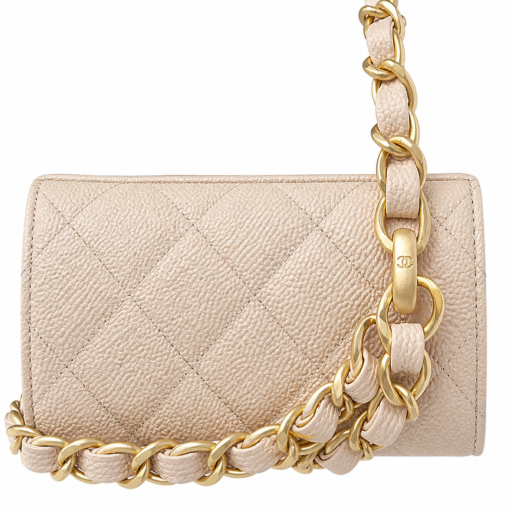 Chanel Pink Caviar Leather Vanity Case Bag with Chain