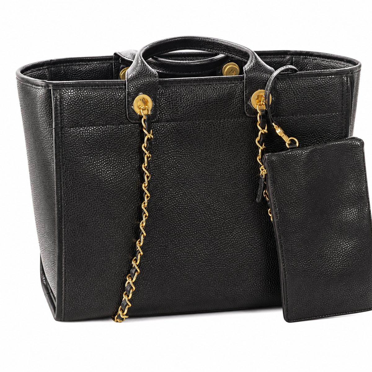 CHANEL Cerf Executive Tote – Black Caviar Leather Gold Hardware with Detachable CC Pouch 30×50×21cm
