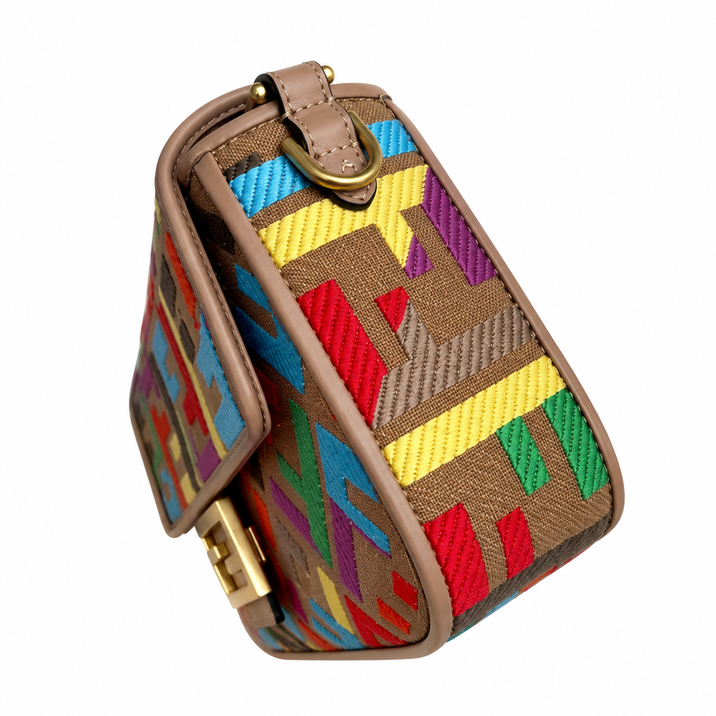 Fendi FF Shoulder Bag – Jacquard Canvas & Leather Trim, Flap Closure, 26cm
