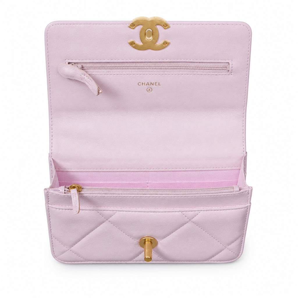Chanel Classic Flap Medium Lilac Lavender Quilted Lambskin Gold CC Hardware Chain 26cm