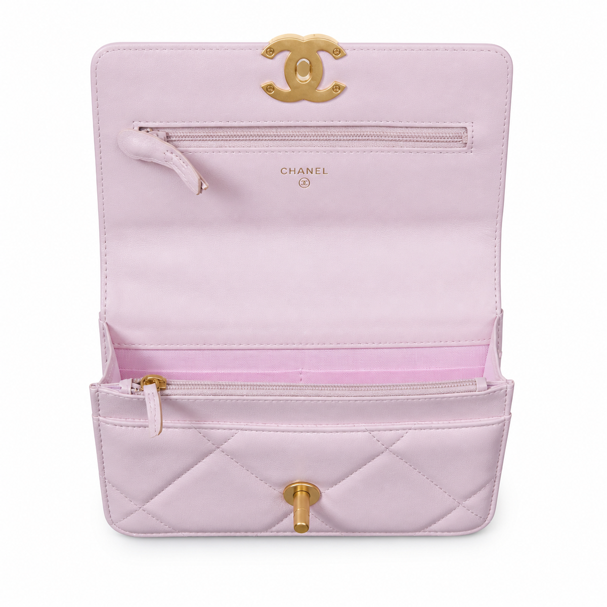 Chanel Classic Flap Medium Lilac Lavender Quilted Lambskin Gold CC Hardware Chain 26cm