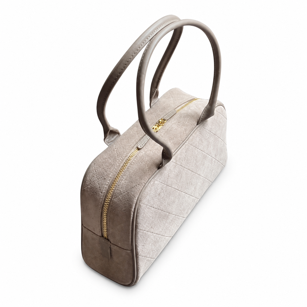 Chanel CC Logo Quilted Suede Hobo Shoulder Bag Beige Oatmeal Gold CC Badge Zip 29cm