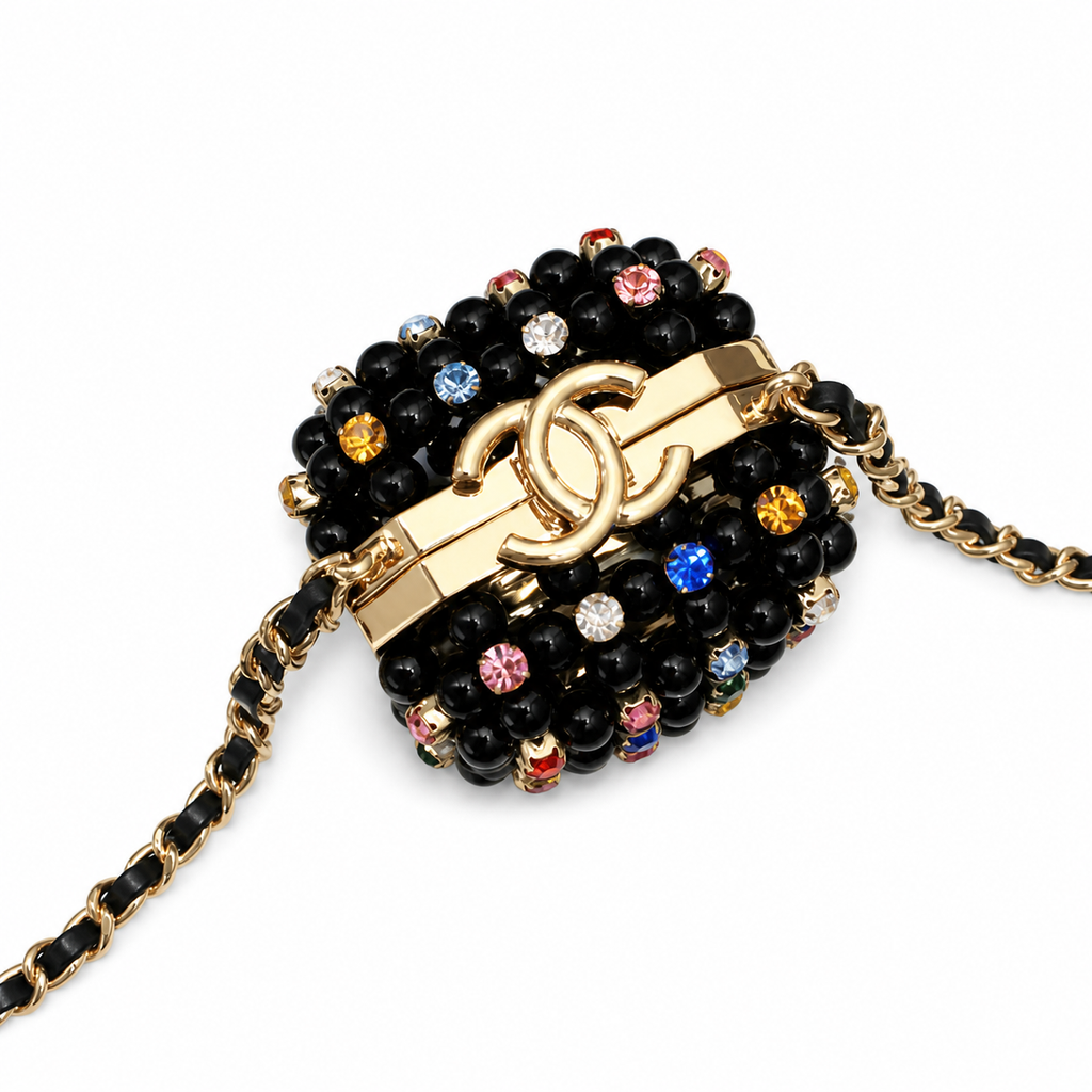 CHANEL Black Pearl Multicolor Crystal Minaudiere Evening Bag