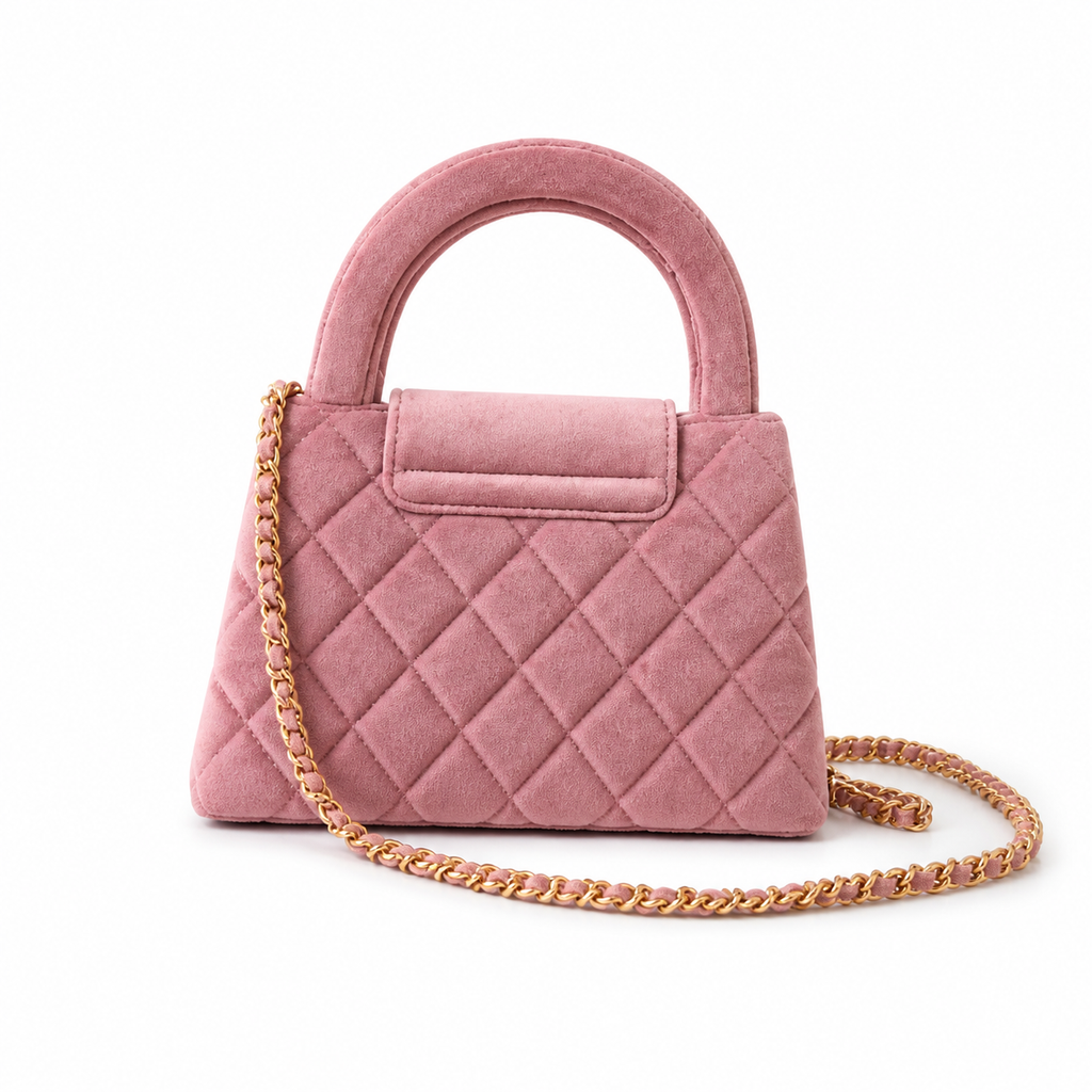 Chanel Dusty Rose Quilted Velvet Mini Coco Handle Bag Gold Chain Crossbody