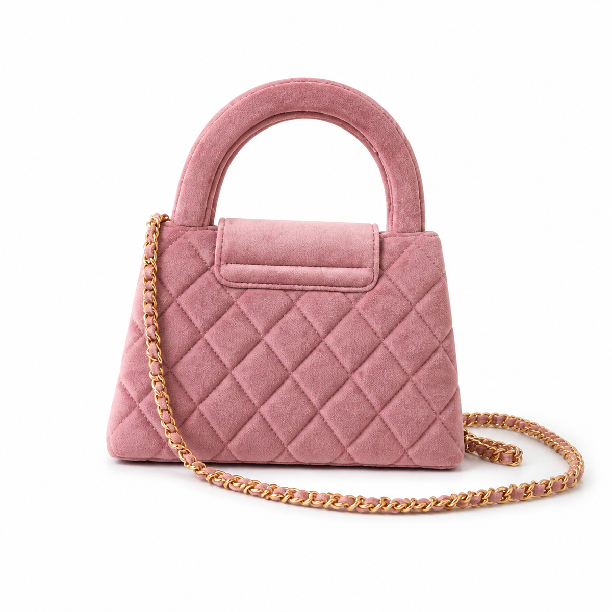 Chanel Dusty Rose Quilted Velvet Mini Coco Handle Bag Gold Chain Crossbody