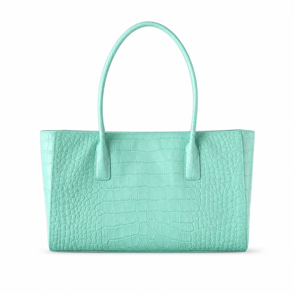 Chanel Mint Green Crocodile Embossed Leather Executive Tote Bag | Gold CC | Dual Handles | 39×20×13cm