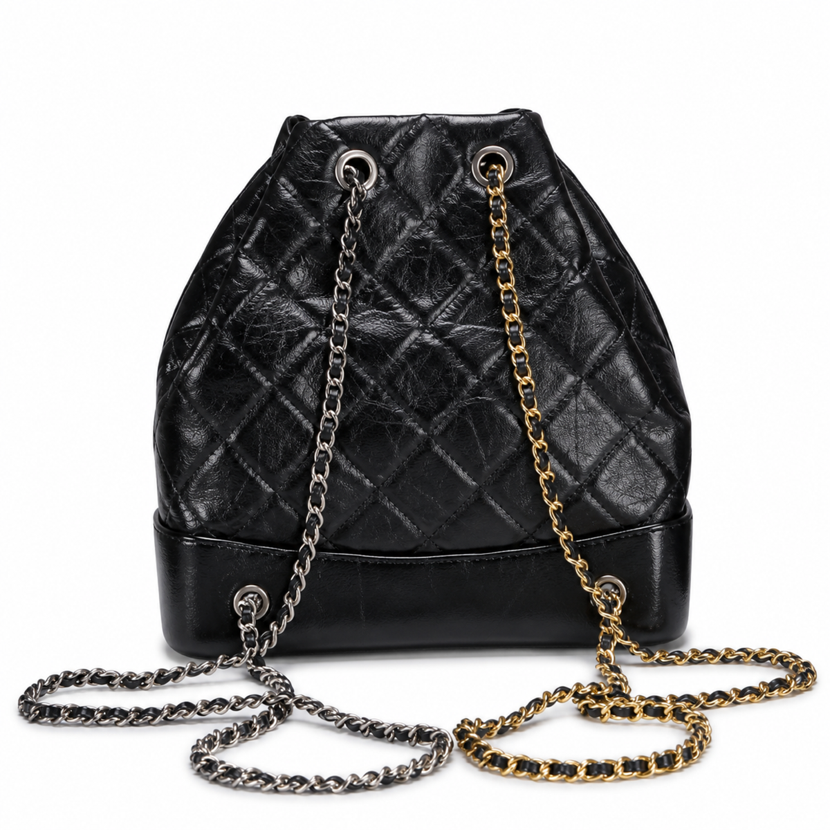 Chanel Gabrielle Backpack Black Aged Distressed Calfskin Mixed Metal Hardware Drawstring Chain 24cm