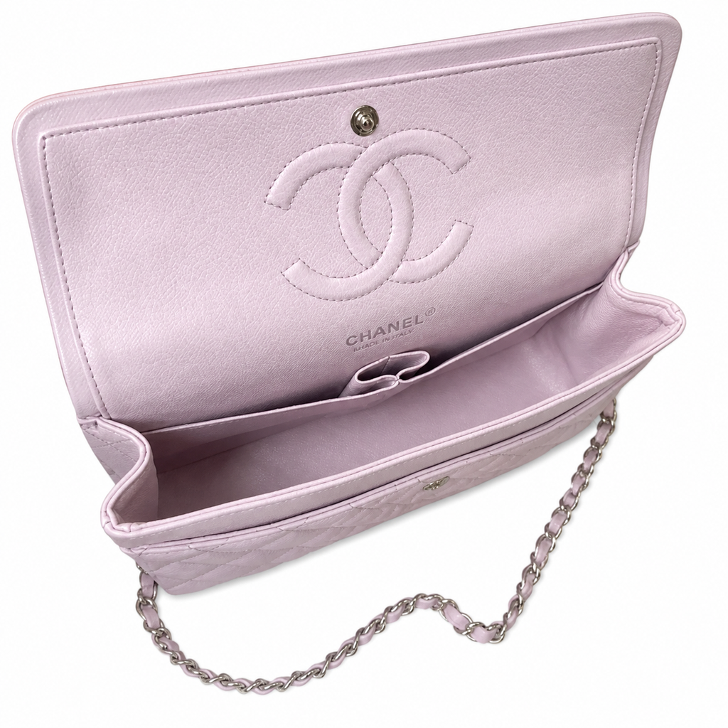 Chanel Classic Double Flap Bag Medium Lavender Quilted Lambskin Silver CC Turn-Lock Chain 25.5cm