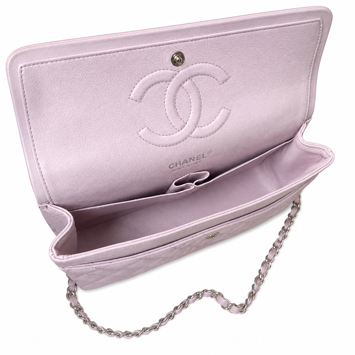 Chanel Classic Double Flap Bag Medium Lavender Quilted Lambskin Silver CC Turn-Lock Chain 25.5cm