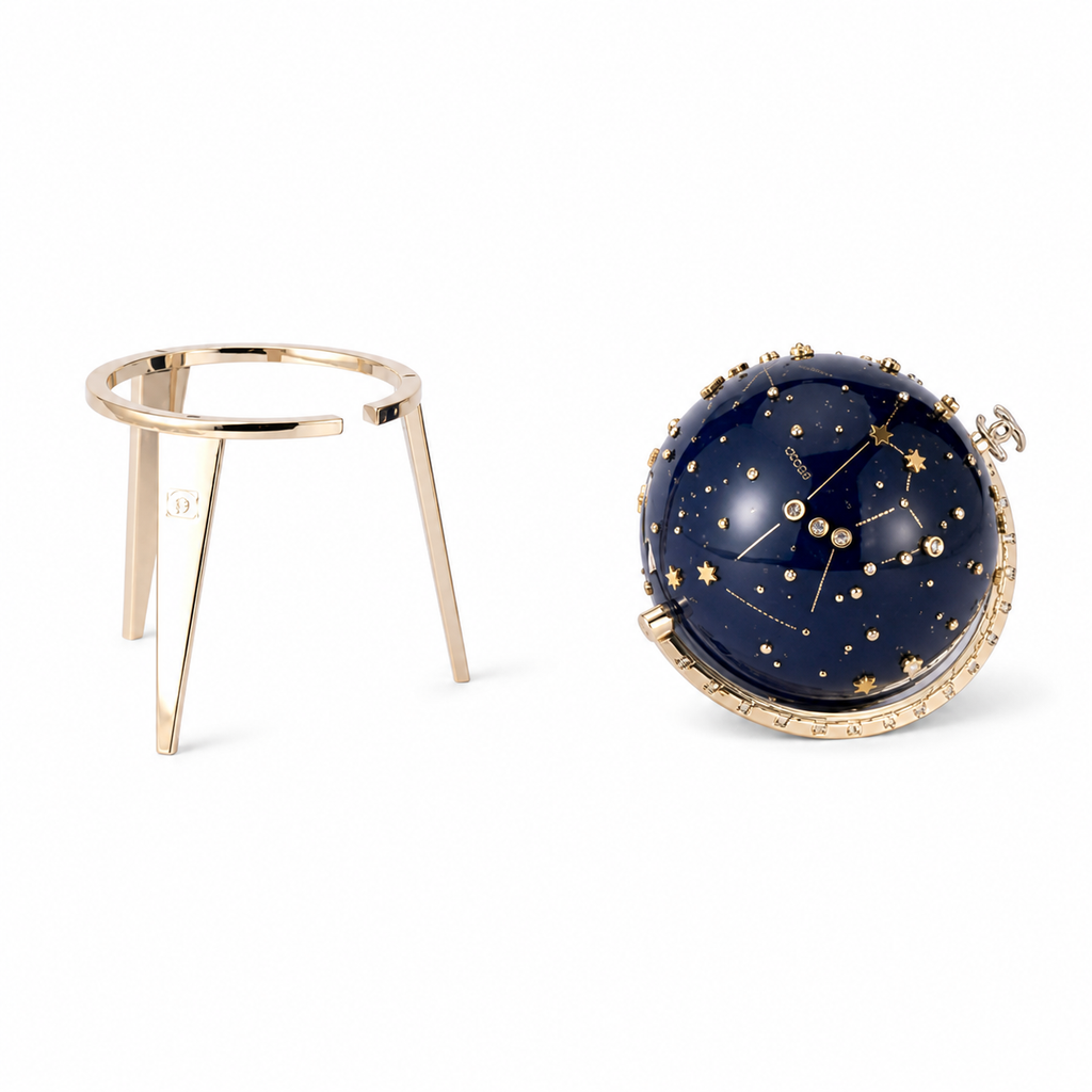 Chanel Taurus Constellation Celestial Globe Minaudière Evening Bag | Navy Enamel | Crystal Stars | Silver CC | 18×11×11cm
