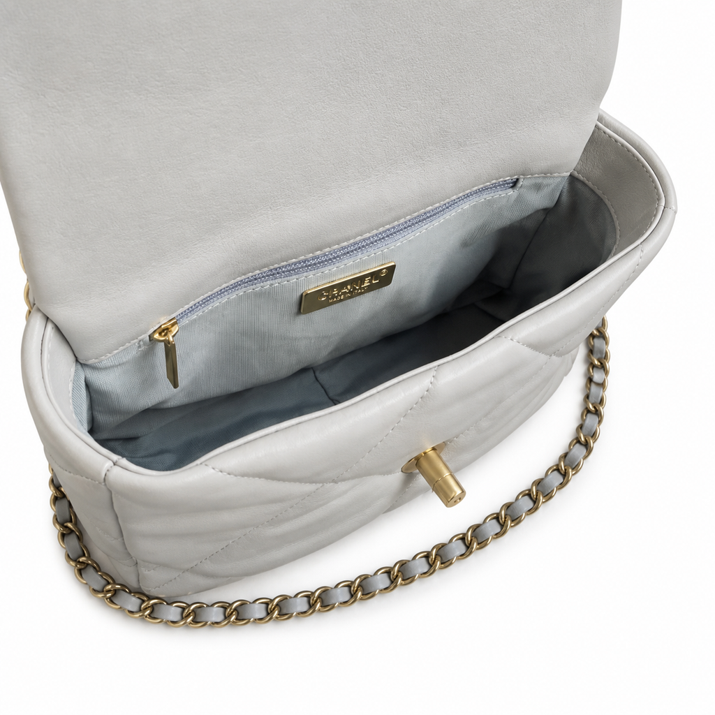 Chanel 19 Bag Medium Light Grey Lambskin Mixed Hardware 26cm