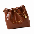 Chanel 22 Large Bag Dark Brown Shiny Calfskin Gold CHANEL Logo Chain CC Medallion 35cm