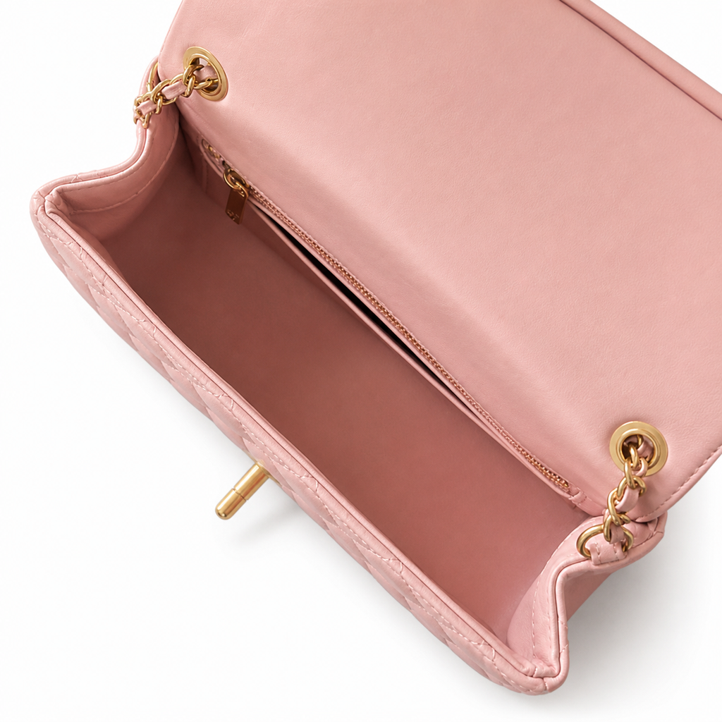 Chanel Classic Mini Flap Bag Blush Pink Quilted Lambskin Antique Gold CC Turn-Lock Chain 20cm