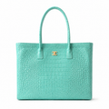 Chanel Mint Jade Croc-Embossed Large Shopping Tote | Gold CC Turn-Lock & Tonal Handles