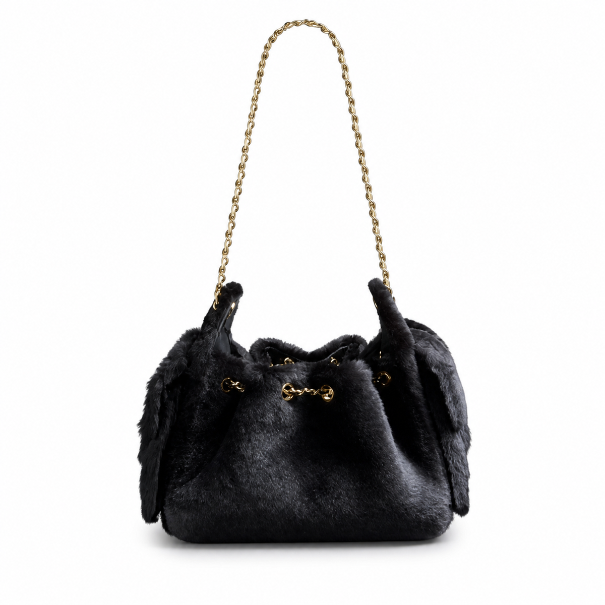 Chanel Black Faux Mink Fur Classic Flap Bag Gold CC Turn-Lock Chain