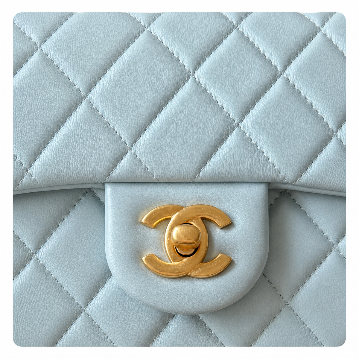 Chanel Classic Mini Flap Bag Ice Blue Quilted Lambskin Gold CC Turn-Lock Chain 20cm