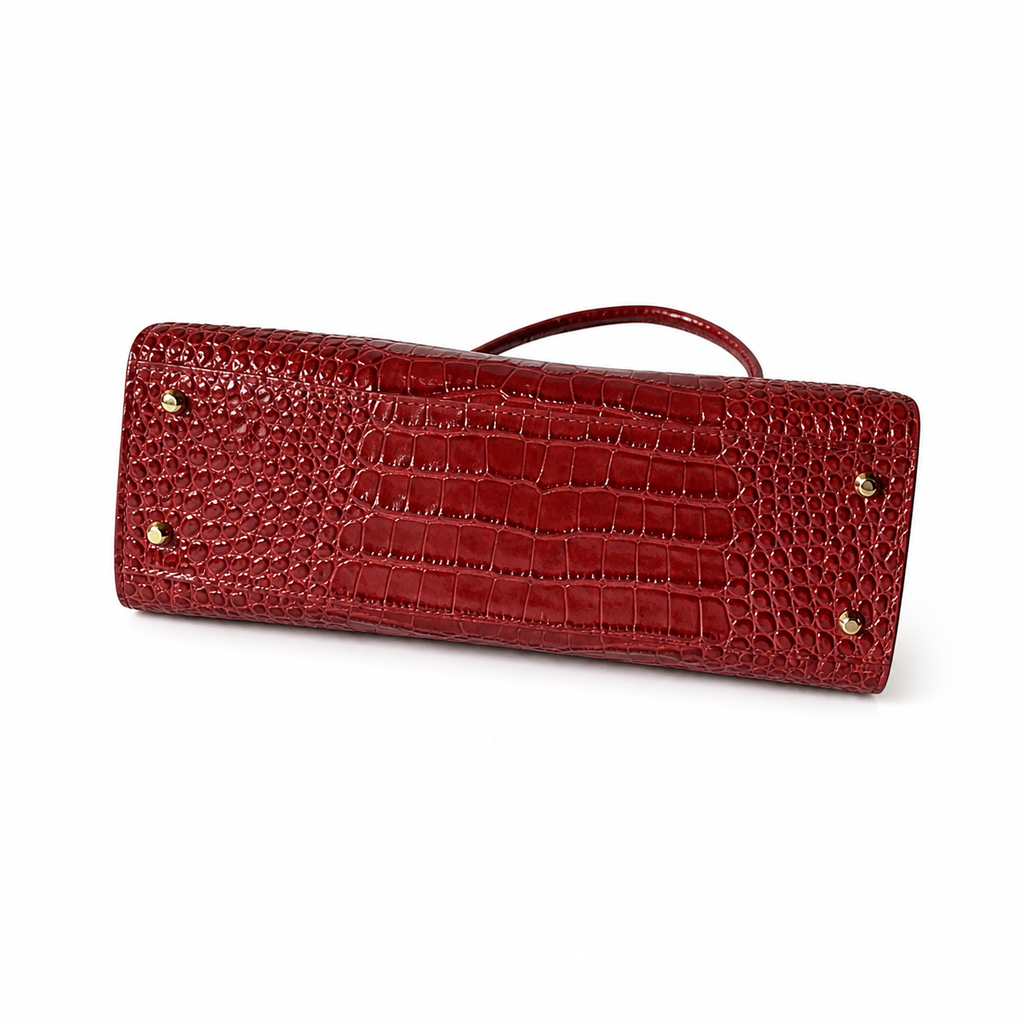 CHANEL Burgundy Croc-Embossed Leather Large Tote Bag CC Gold Badge