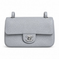 Chanel Light Blue Caviar Leather Mini Flap Bag Silver CC Burgundy Interior