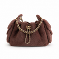 Chanel Chocolate Brown Shearling Shoulder Bag | Gold CC Turn-Lock & Leather-Woven Chain