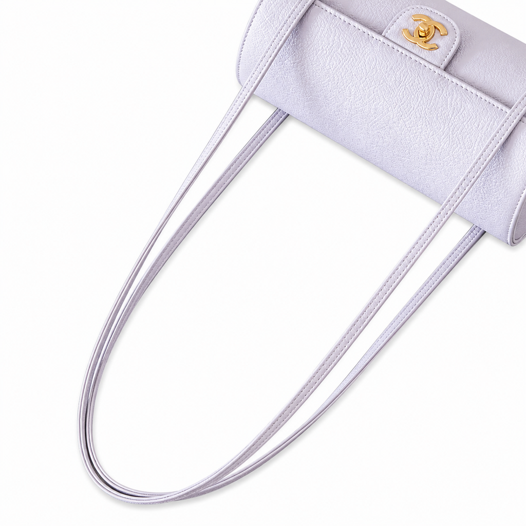 Chanel Vintage Cylinder Barrel Shoulder Bag Lavender Purple Smooth Leather Gold CC Turn-Lock Double Strap 25.5cm