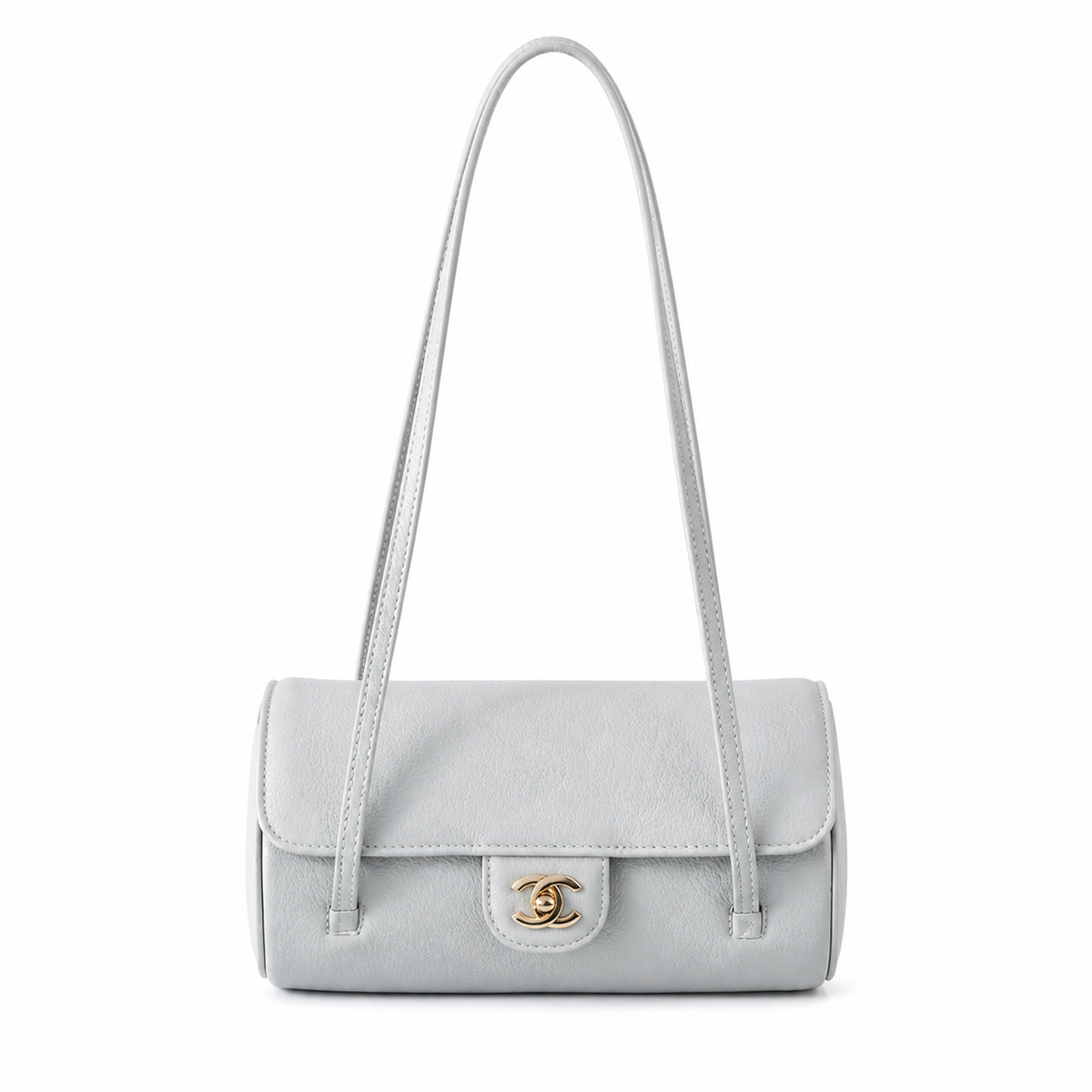 Chanel Vintage Cylinder Barrel Shoulder Bag White Quilted Caviar Leather Gold CC Turn-Lock Slim Strap 20.5cm
