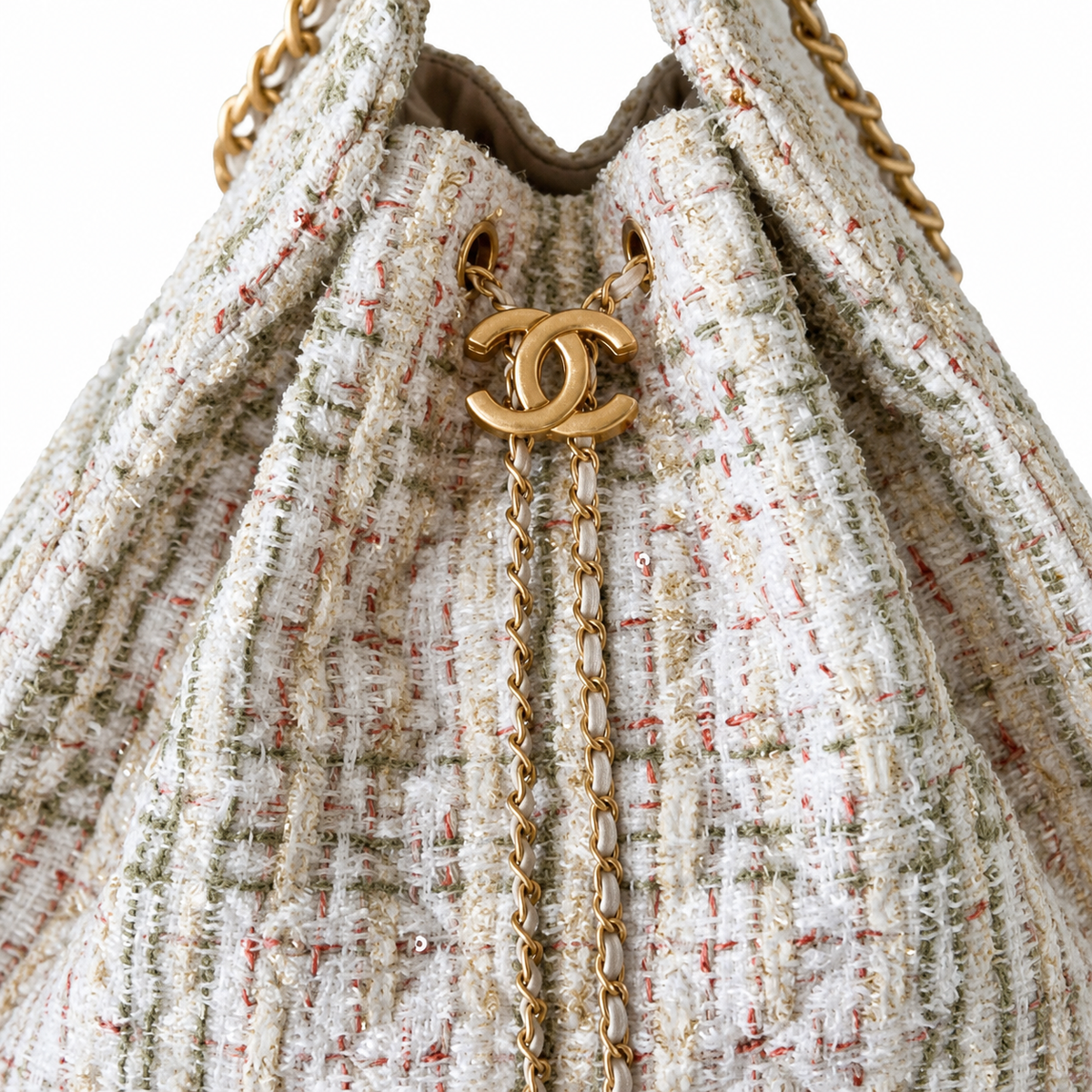 Chanel White Multicolor Tweed Large Flap Shopping Bag Chain