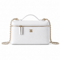 Chanel White Caviar Leather Vanity Case Crossbody Bag | Gold CC | Top Handle | 15×23×5cm