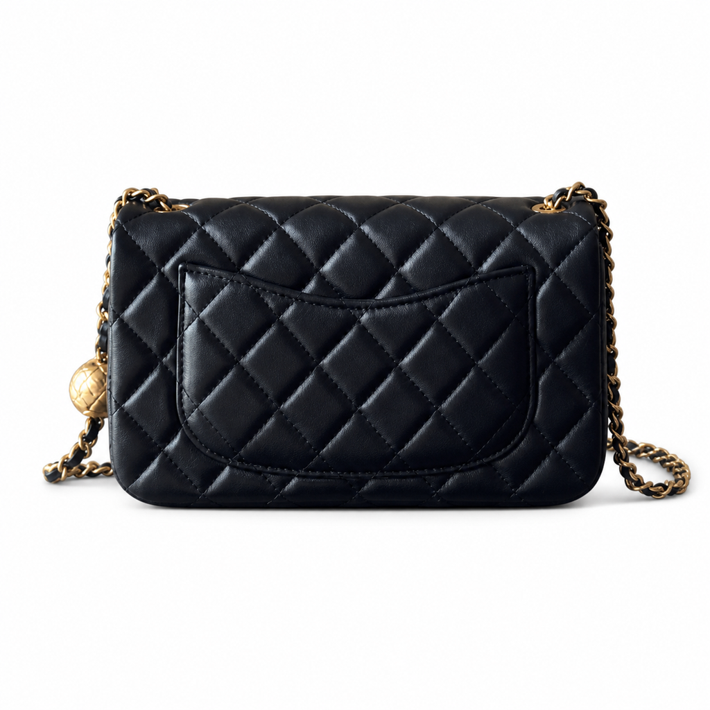 Chanel Classic Mini Flap Bag Black Quilted Lambskin Gold CC Turn-Lock Chain 20cm