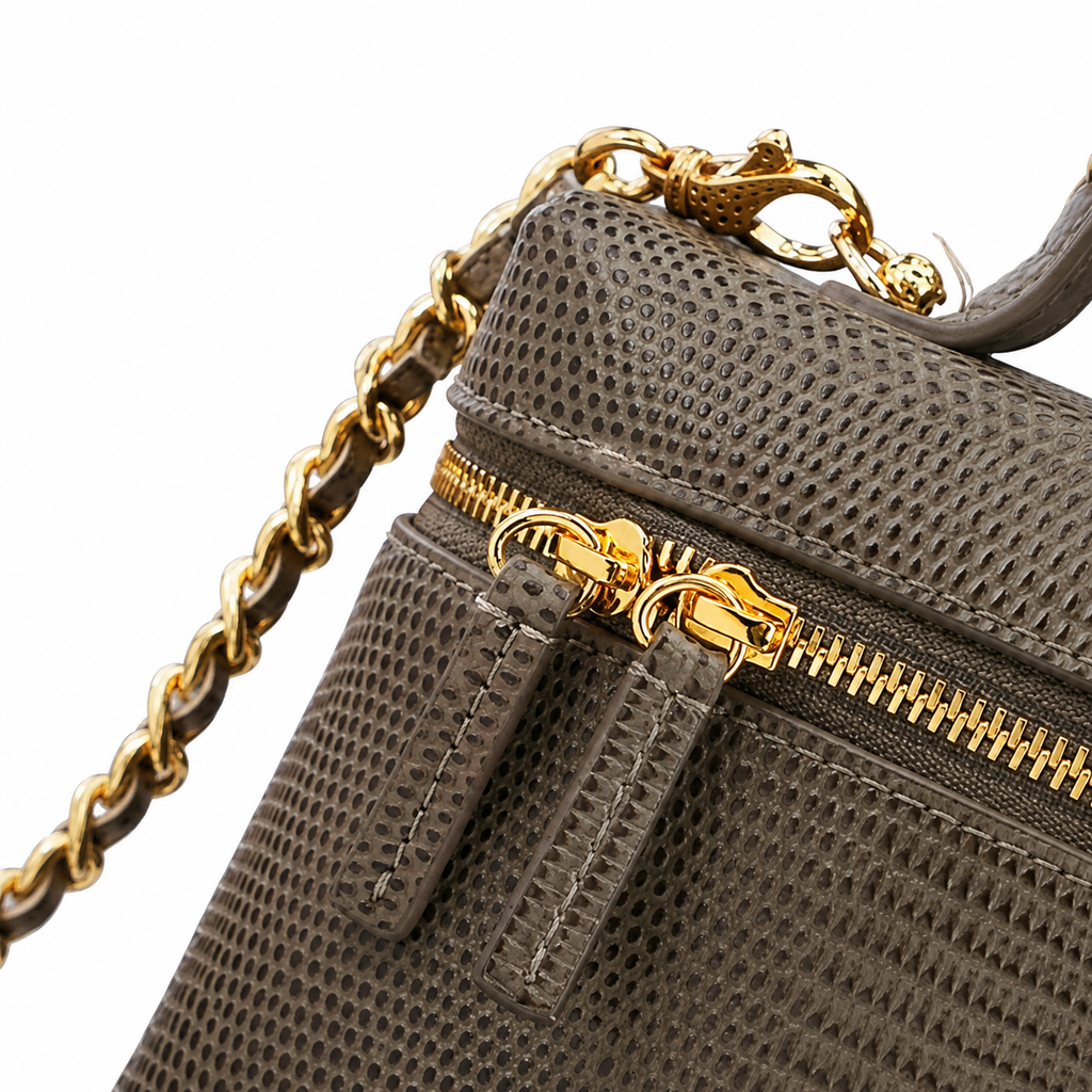 Chanel Olive Lizard-Embossed Leather Top Handle Crossbody Bag Gold Chain