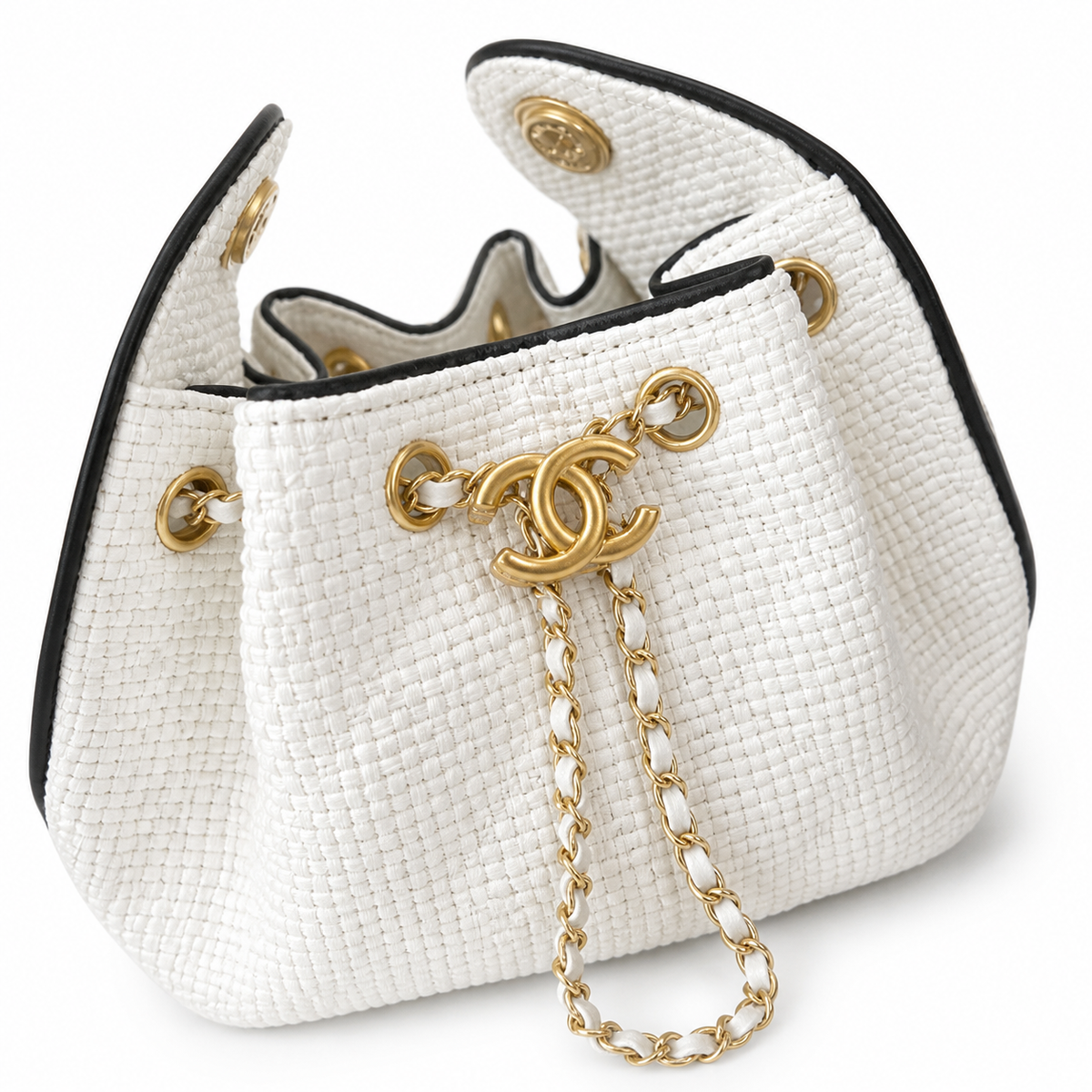 Chanel White Quilted Tweed Classic Flap Bag with Gold Chain