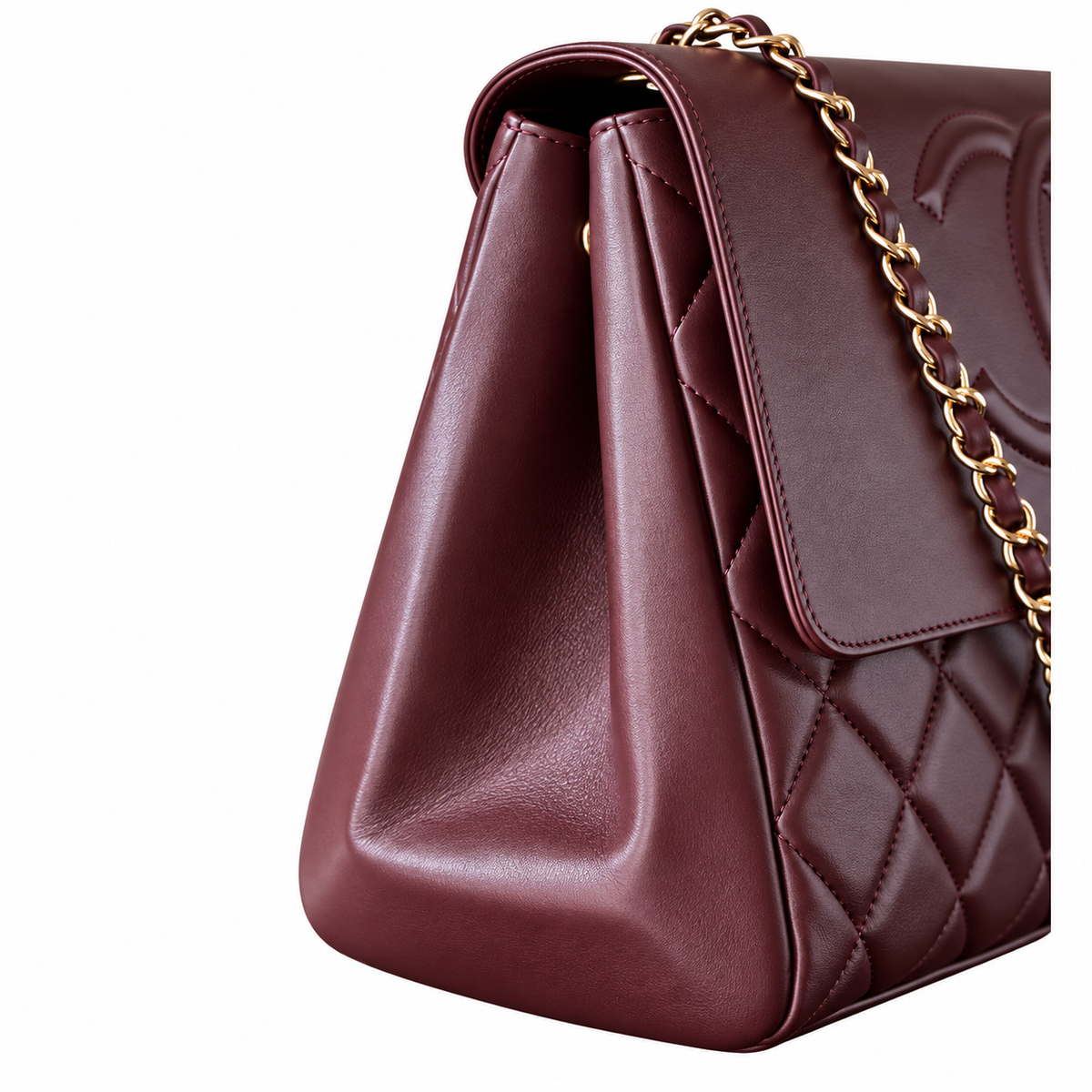 Chanel Burgundy Lambskin Quilted Medallion Shopping Shoulder Bag | Gold Chain | Back Zip Pocket | 33×11×23cm