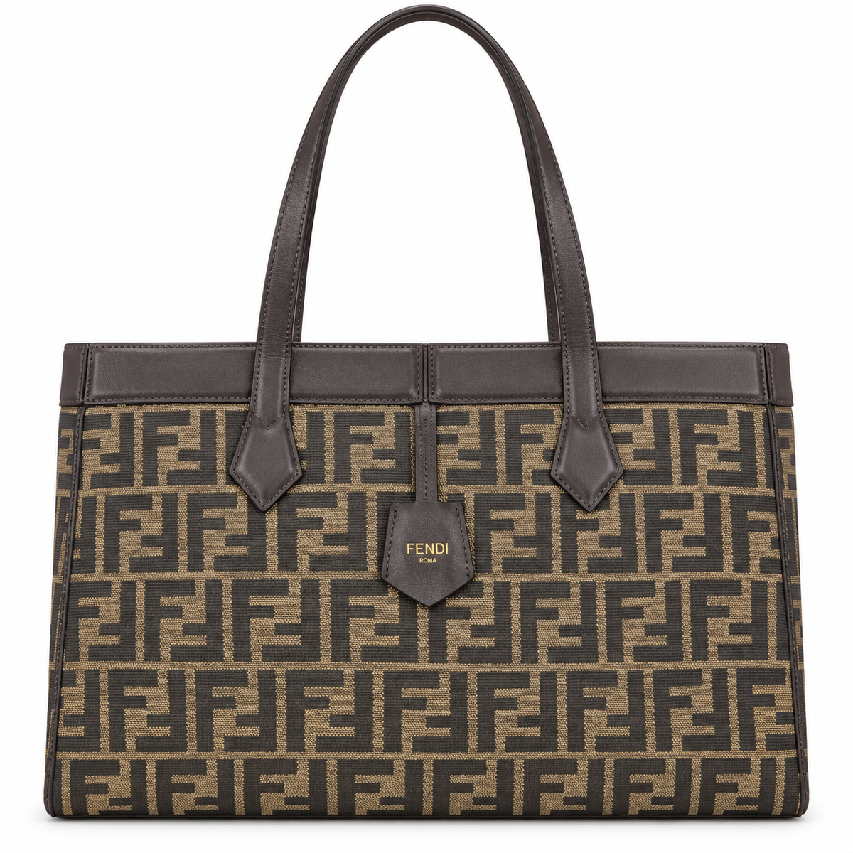 Fendi FF Large Tote Bag – Jacquard Canvas & Leather Handles, 32.5cm