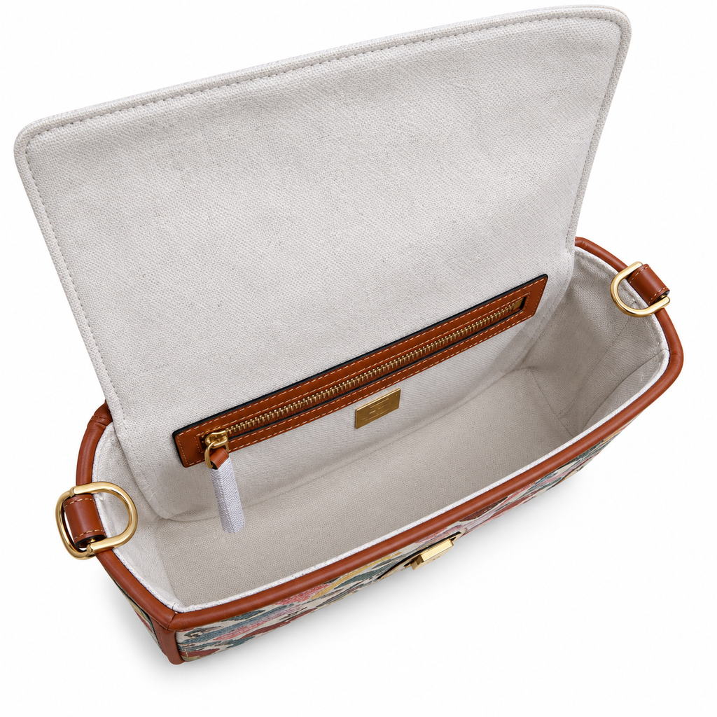 Fendi FF Shoulder Bag – Jacquard Canvas & Leather Trim, Flap Closure, 26cm